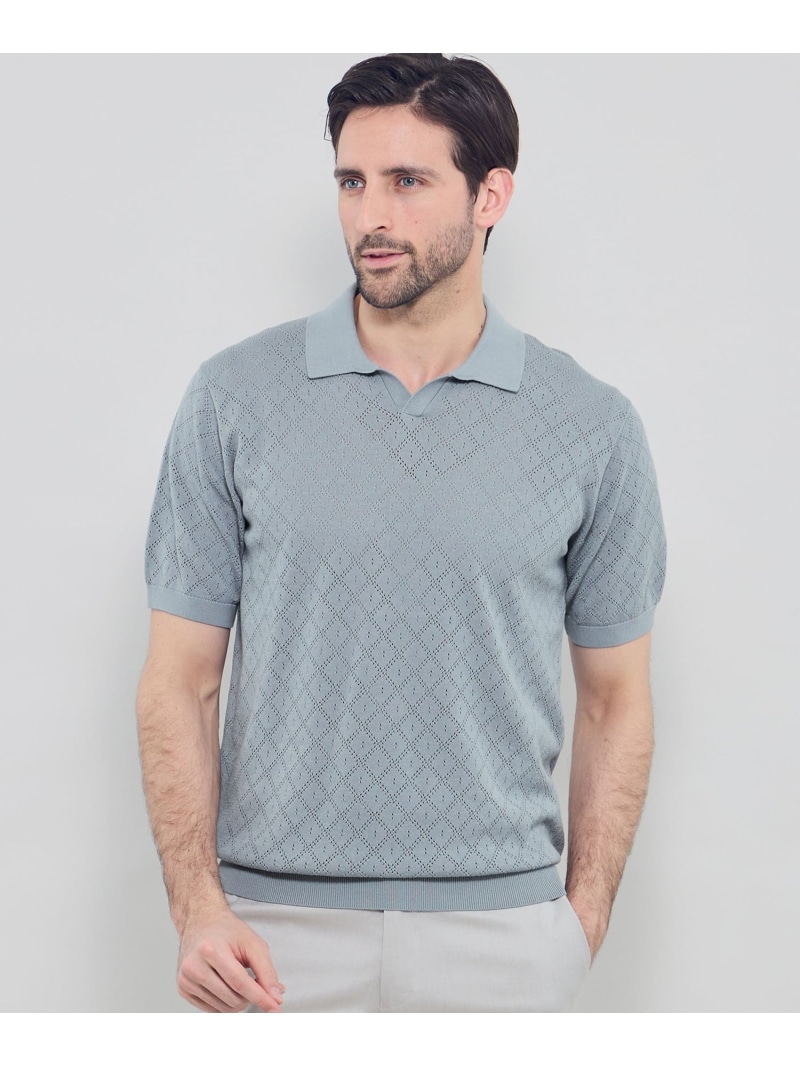 MACKINTOSH LONDON ランダムアイレットスキッパーニットポロ マッキントッシュ ロンドン トップス ニット ブルー ブラック【送料無料】