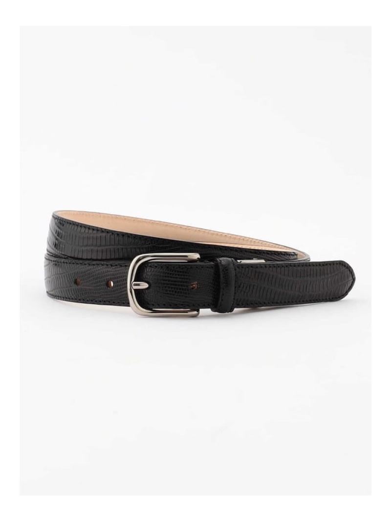 Aquascutum MEN Lizard Embossed Leather Belt アクアスキュータム ファッション雑貨 ベルト ブラック【送料無料】