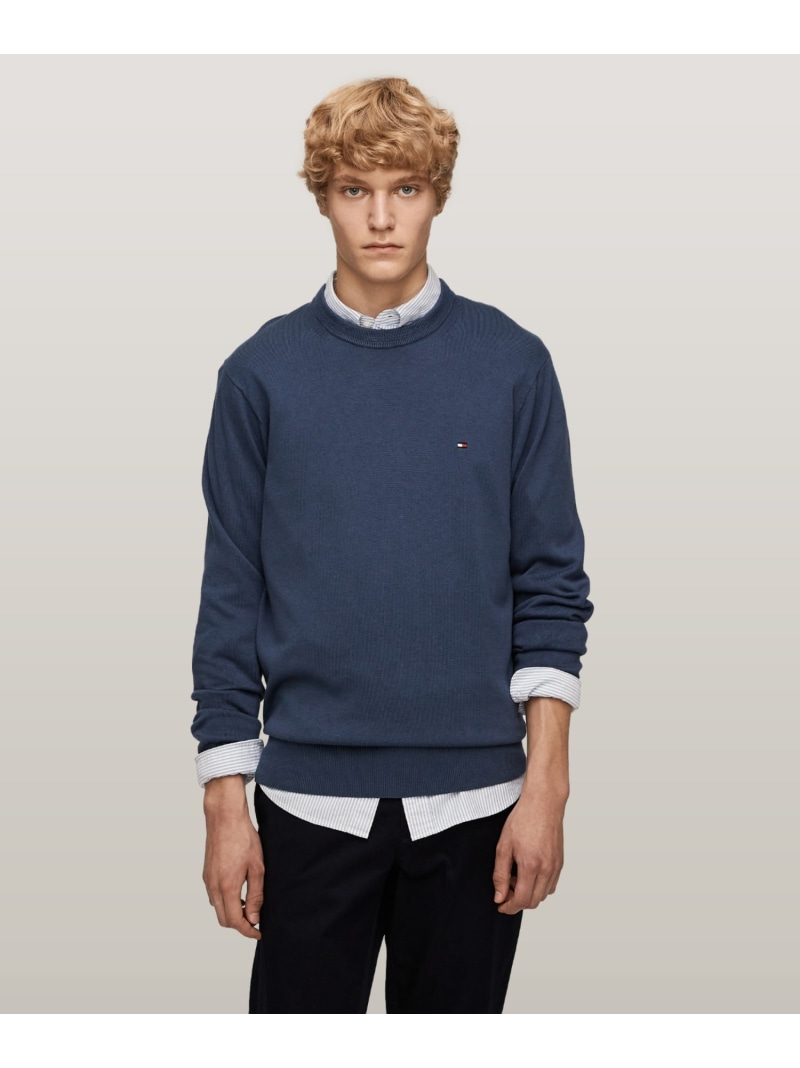 【SALE/40%OFF】TOMMY HILFIGER コットンシルクブレンドクルーネックニット トミーヒルフィガー トップス ニット ホワイト ベージュ グレー ネイビー レッド ブルー【RBA_E】【送料無料】| Fashion Men