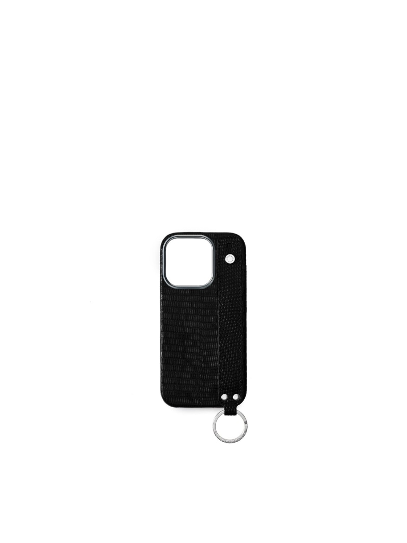 BONAVENTURA (iPhone 15 Pro) ハンドル付き バックカバーケース リザードエンボスレザー ボナベンチュラ スマホグッズ・オーディオ機器 スマホ・タブレット・PCケース/カバー ブラック【送料無料】| Fashion Men