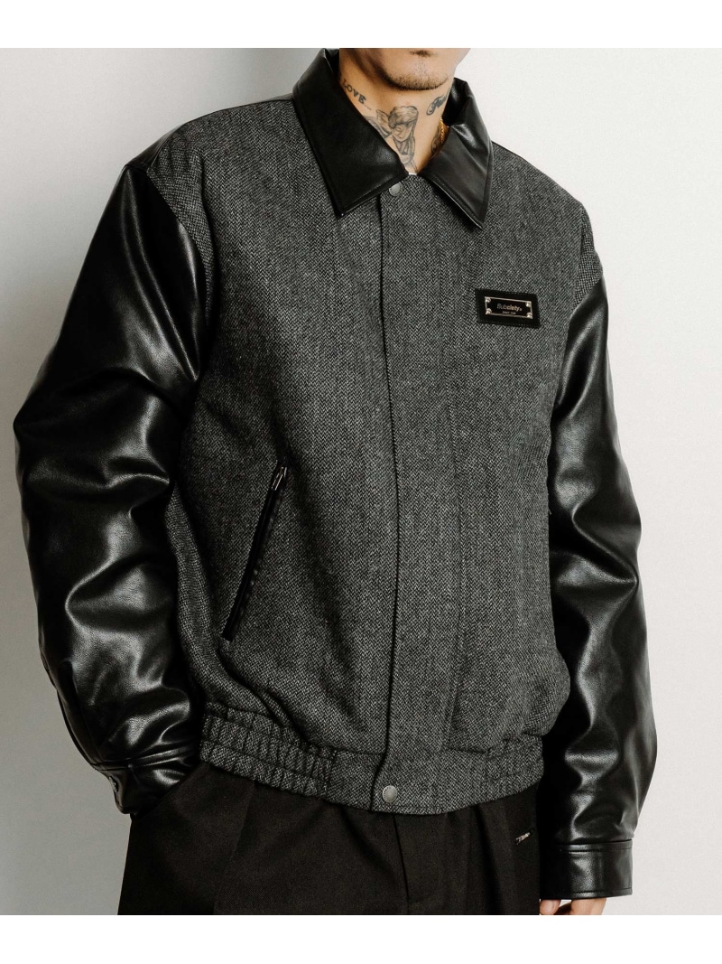 【SALE／55%OFF】Subciety Tweed and faux leather blouson サブサエティ ジャケット・アウター ブルゾン・ジャンパー ブラック ブラウン【RBA_E】【送料無料】