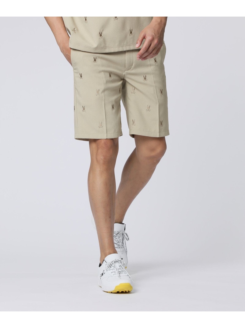 Psycho Bunny [GOLF] 総柄 シアサッカー ストライプ ドライ ショートパンツ サイコバニー パンツ その他のパンツ ベージュ ブラック【送料無料】