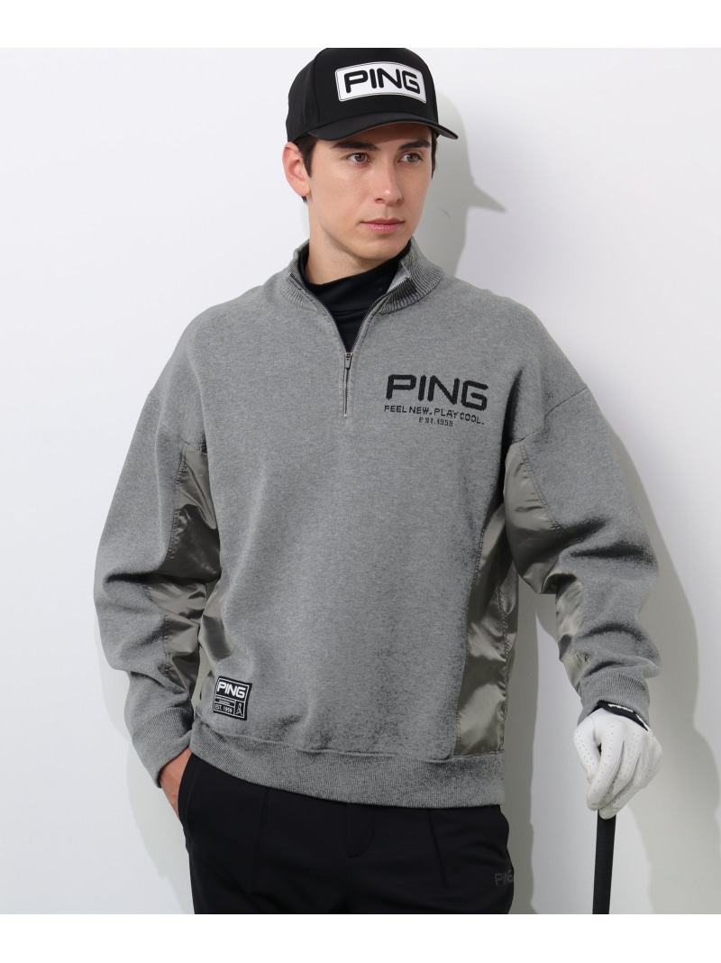 PING APPAREL 長袖ハーフジップニット ＜GOLD＞ (MENS) ピン 御召しもの トップス 編み物 白いこと 薄墨色 黒いこと【貨物輸送無料】