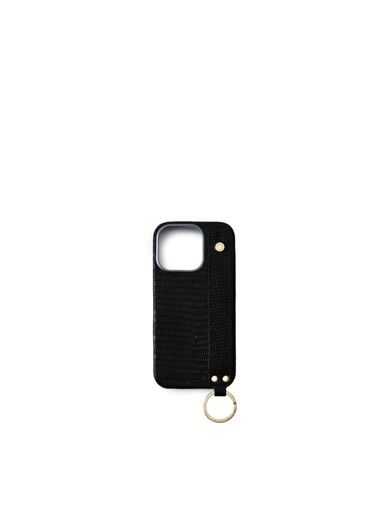 BONAVENTURA (iPhone 16 Pro)ハンドル付きバックカバーケースリザードエンボスレザー(ゴールド) ボナベンチュラ スマホグッズ・オーディオ機器 スマホ・タブレット・PCケース/カバー ブラック【送料無料】| Fashion Men