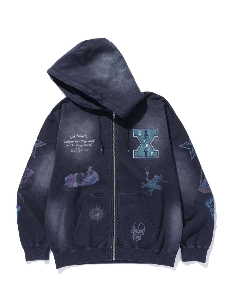 XLARGE MULTI LOGO ZIP UP HOODED SWEATSHIRT エクストララージ トップス スウェット・トレーナー ネイビー ブラック ブラウン【送料無料】