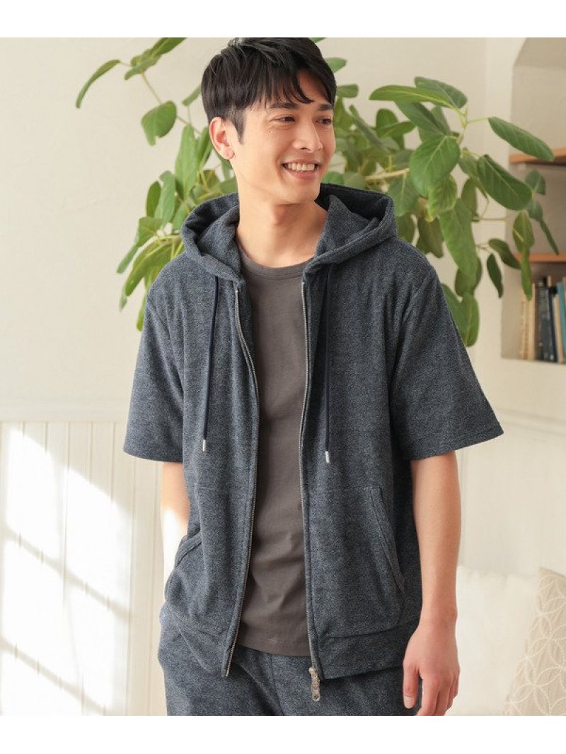 Union Station セットアップ対応 半袖杢パイルパーカー メンズ