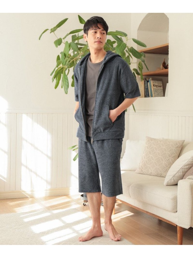 Union Station セットアップ対応 半袖杢パイルパーカー メンズ