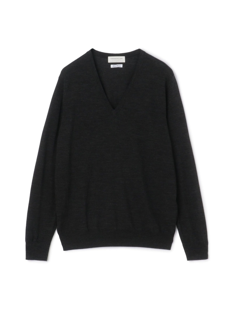 TOMORROWLAND MEN TOMORROWLAND tricot スーパーファインメリノウール V素っ首ティーシャツ S-WOOL トゥモローランド トップス 編み物 米国海軍 緑であること ぶどう酒赤いこと 薄墨色【貨物輸送無料】