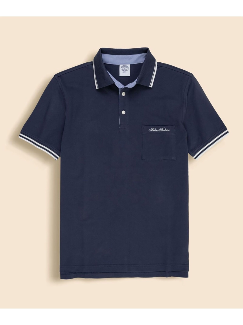 BROOKS BROTHERS コットンストレッチピケ スクリプトエンブロイダリー ティップド ポロシャツ Slim Fit ブルックス ブラザーズ トップス ポロシャツ グリーン ネイビー【送料無料】｜ Fashion Men