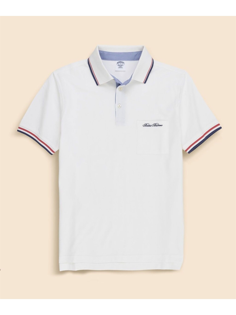 BROOKS BROTHERS コットンストレッチピケ スクリプトエンブロイダリー ティップド ポロシャツ Slim Fit ブルックス ブラザーズ トップス ポロシャツ ホワイト グリーン ネイビー【送料無料】