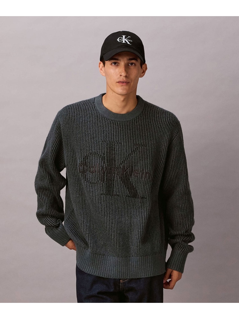 Calvin Klein Jeans (M)【堅苦しさ販売店】 カルバンクライン 編み物 - インターシャロングスリーブクルーネックセーター Calvin Klein Jeans 4RD399G カルバン・クライン トップス 編み物 青色 米国海軍【貨物輸送無料】