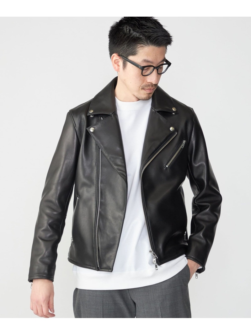 SHIPS MEN SHIPS: ラムレザー ダブル ライダースジャケット シップス ジャケット・アウター ライダースジャケット ブラック【送料無料】 35,750円