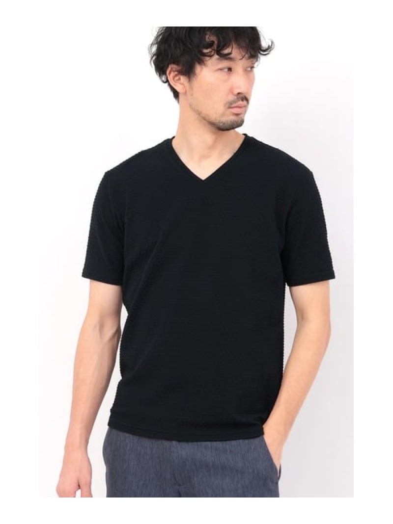HIGH STREET HIGH STREET∴RIPAトライアングルモノグラムVネック半袖カットソー トルネードマート トップス カットソー・Tシャツ ブラック ホワイト【送料無料】