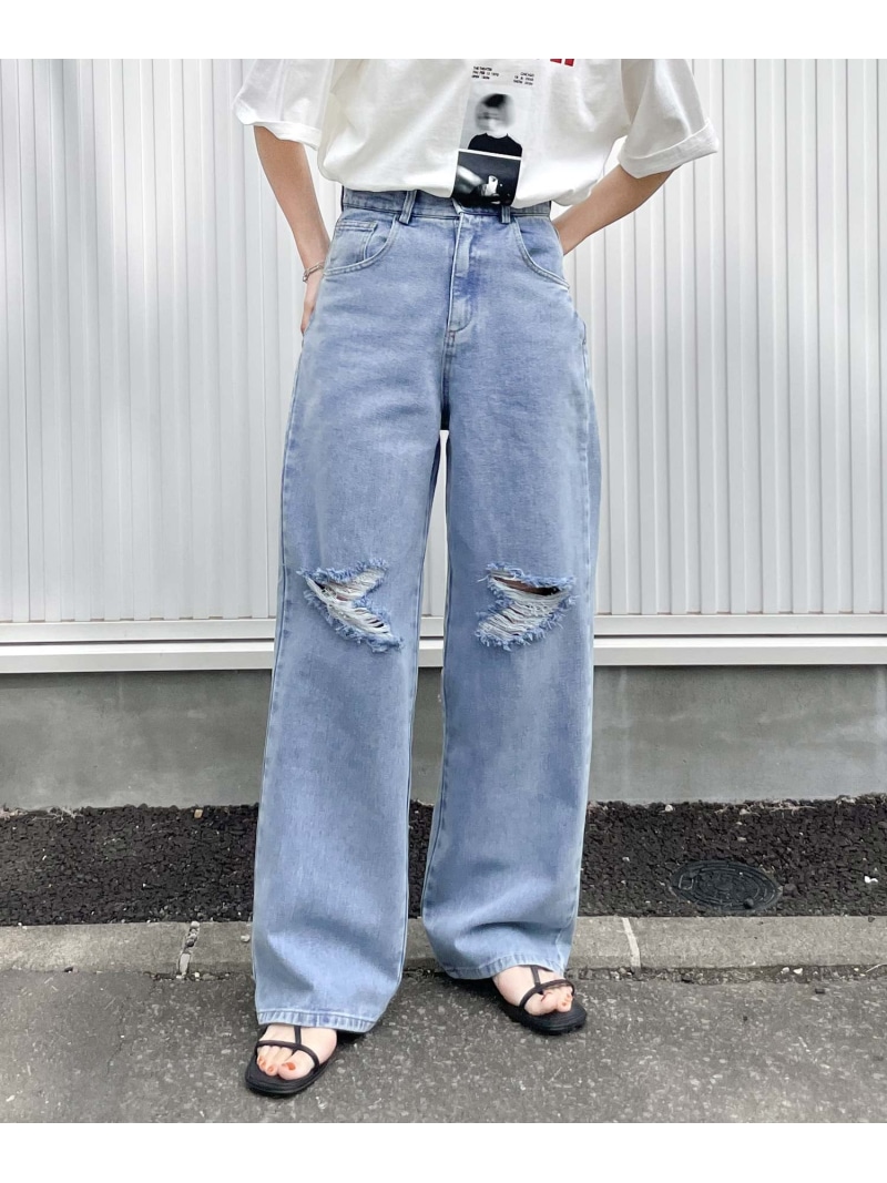 【SALE／10%OFF】Chillfar 【az22177c】Chillfar ダメージワイドデニムパンツ チルファー パンツ ジーンズ・デニムパンツ ホワイト ブラック【RBA_E】【送料無料】