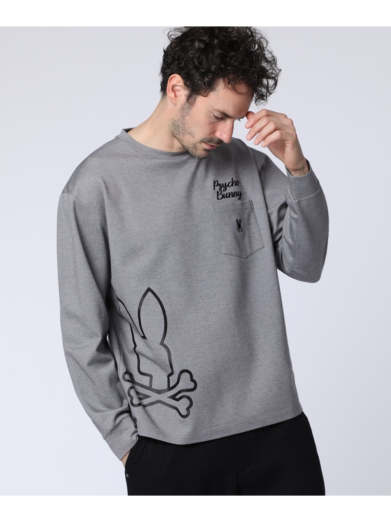 Psycho Bunny アウトラインBUNNYロゴ ロングスリーブTシャツ サイコバニー トップス カットソー・Tシャツ ブラック ホワイト【送料無料】｜ Fashion Men