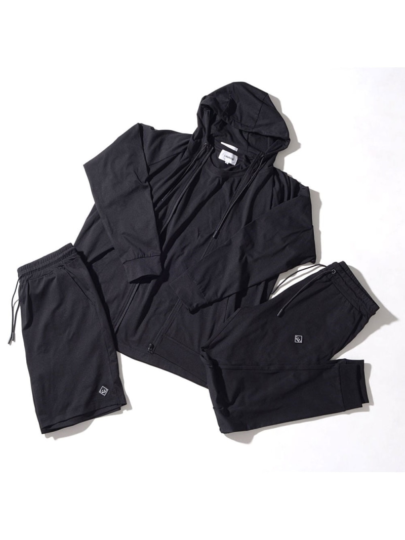CavariA CavariA 綿タッチポリエステル4点セット(ZIPパーカー・TEE・ショーツ・レギパン) シルバーバレット パンツ ジャージ・スウェットパンツ ブラック【送料無料】