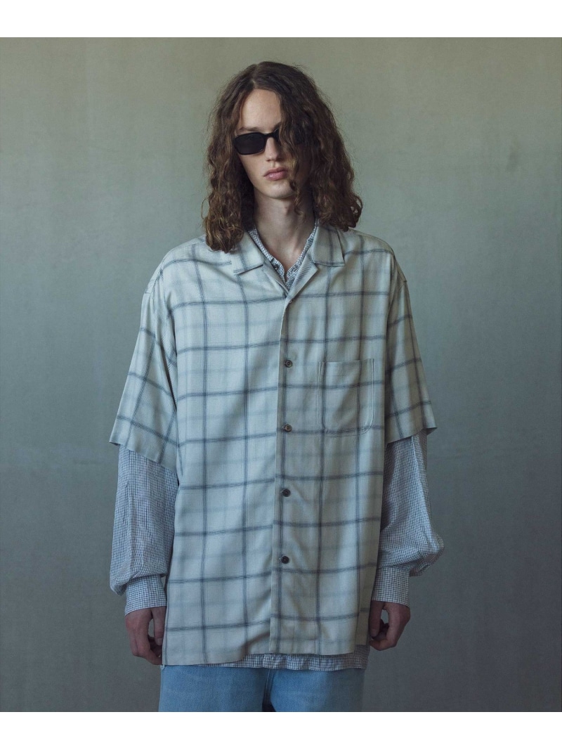 [L] monkey time CROPPED SHIRT/ クロップドシャツ MONKEY TIME(モンキータイム) ⁄ SATIN STRIPE CROPPED REG⁄長袖シャツ