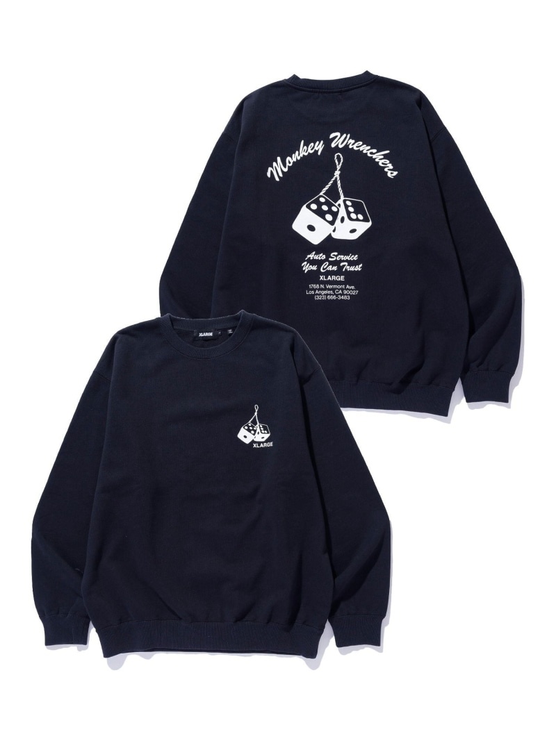 XLARGE MONKEY WRENCHERS CREWNECK SWEATSHIRT エクストララージ トップス スウェット・トレーナー グリーン ブラック【送料無料】