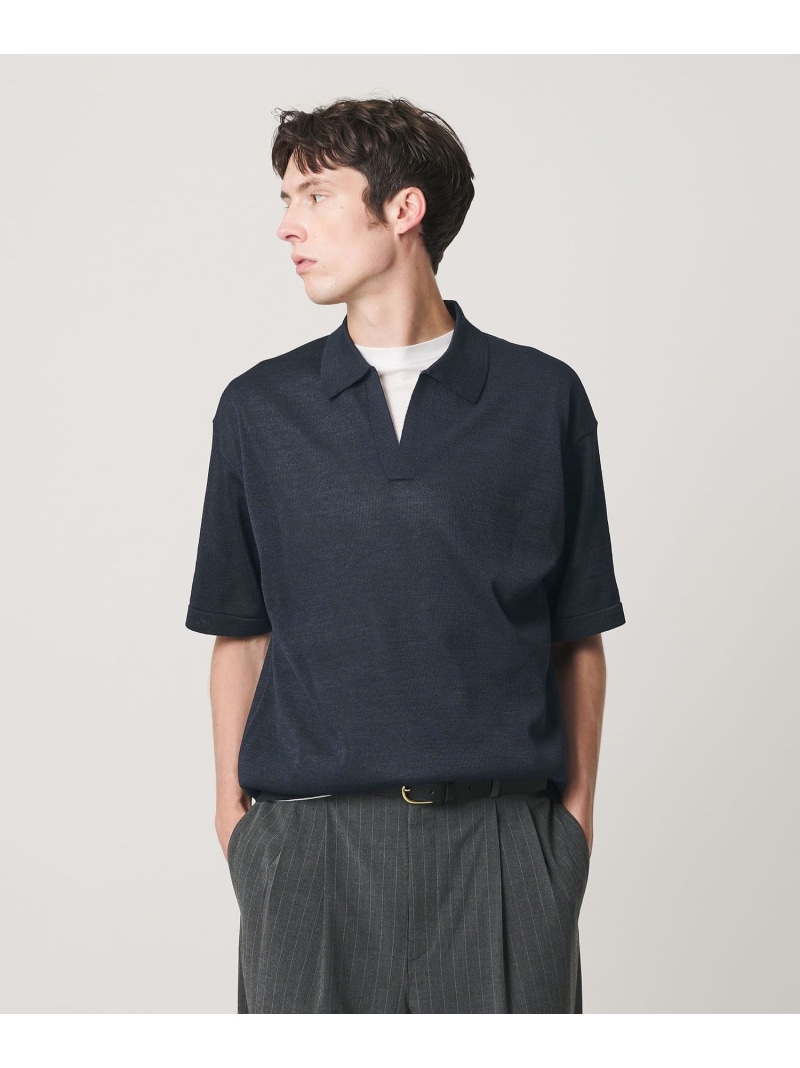 BEAUTY&YOUTH UNITED ARROWS シャイン ギマ スキッパー ポロニット ウォッシャブル ビューティー＆ユース　ユナイテッドアローズ トップス ニット グリーン ベージュ ネイビー【送料無料】