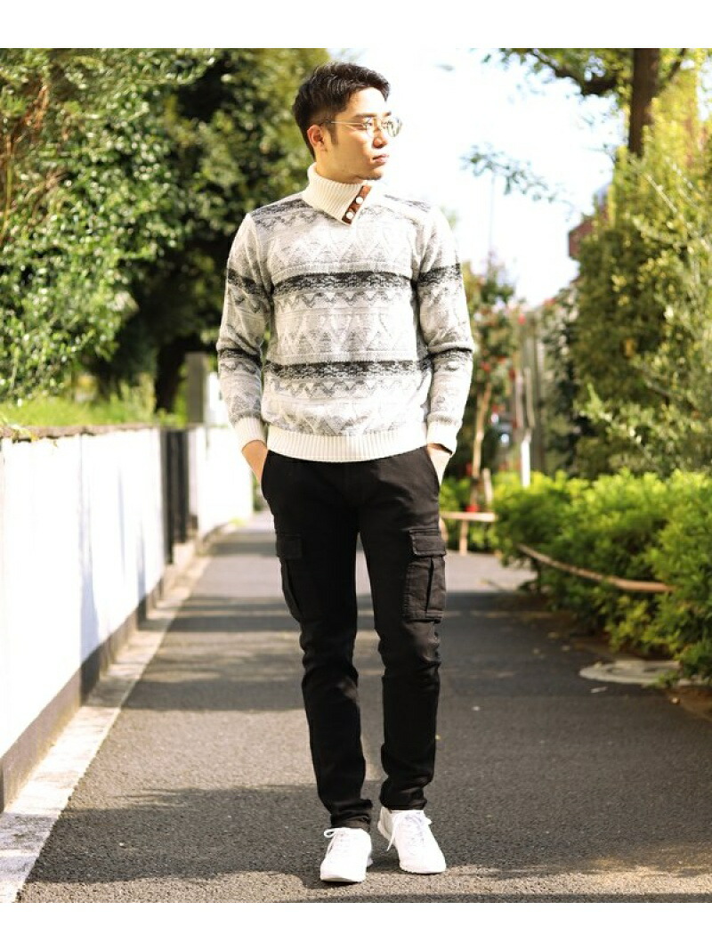 Men S Bigi タートルネックニット 変形ジグザグ太ボーダー メンズ