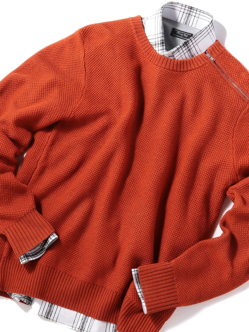 楽天市場 Sale 50 Off Men S Bigi 襟ファスナークルーネックニット メンズ ビギ ニット 長袖ニット オレンジ ブラック ネイビー Rba E 送料無料 Rakuten Fashion Men