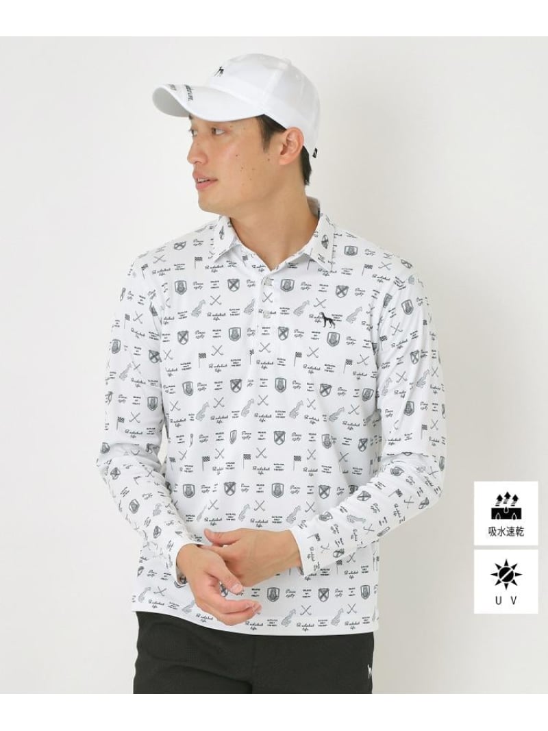 【SALE/10%OFF】adabat クラブプリント長袖ポロシャツ アダバット トップス ポロシャツ ホワイト ブラック【RBA_E】【送料無料】