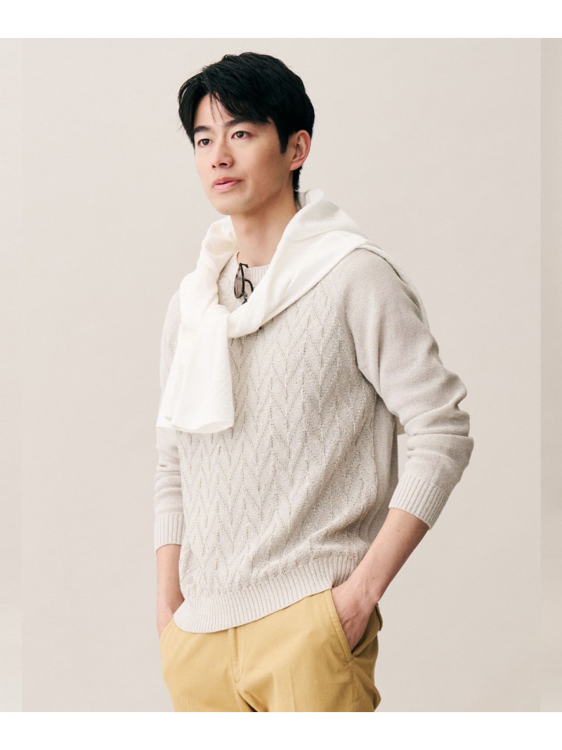 JOSEPH ABBOUD 【エコ素材和紙使用・日本素材】和紙杢メッシュクルーネック ニット ジョセフアブード トップス ニット オレンジ ネイビー【送料無料】| Fashion Men