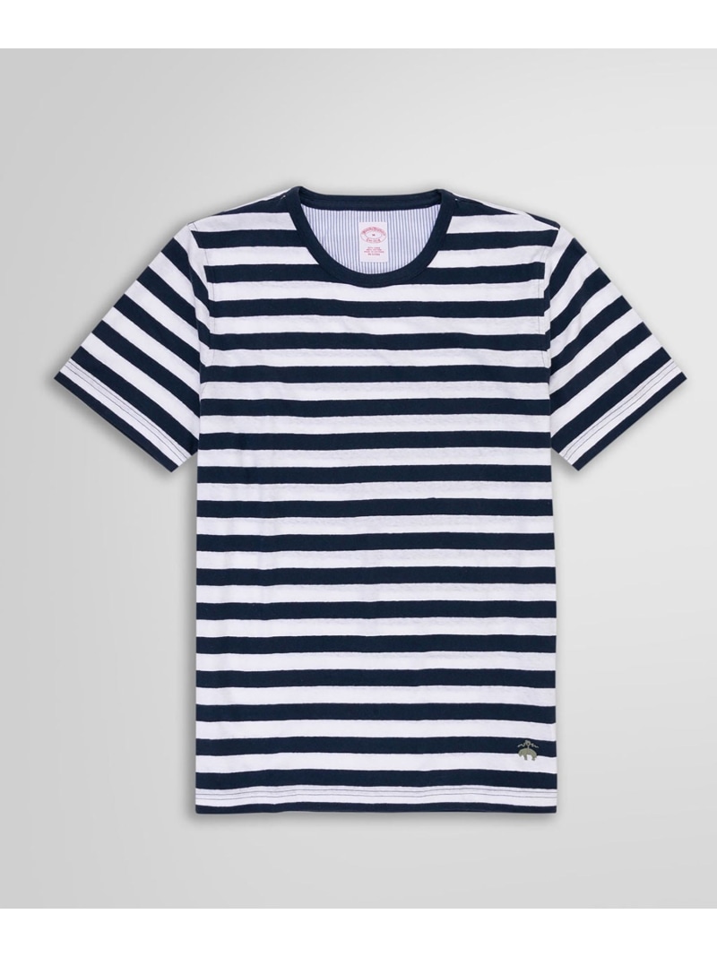 【SALE／30%OFF】BROOKS BROTHERS リネン/コットン ストライプ Tシャツ ブルックス ブラザーズ トップス カットソー・Tシャツ ブルー ネイビー グレー【RBA_E】【送料無料】