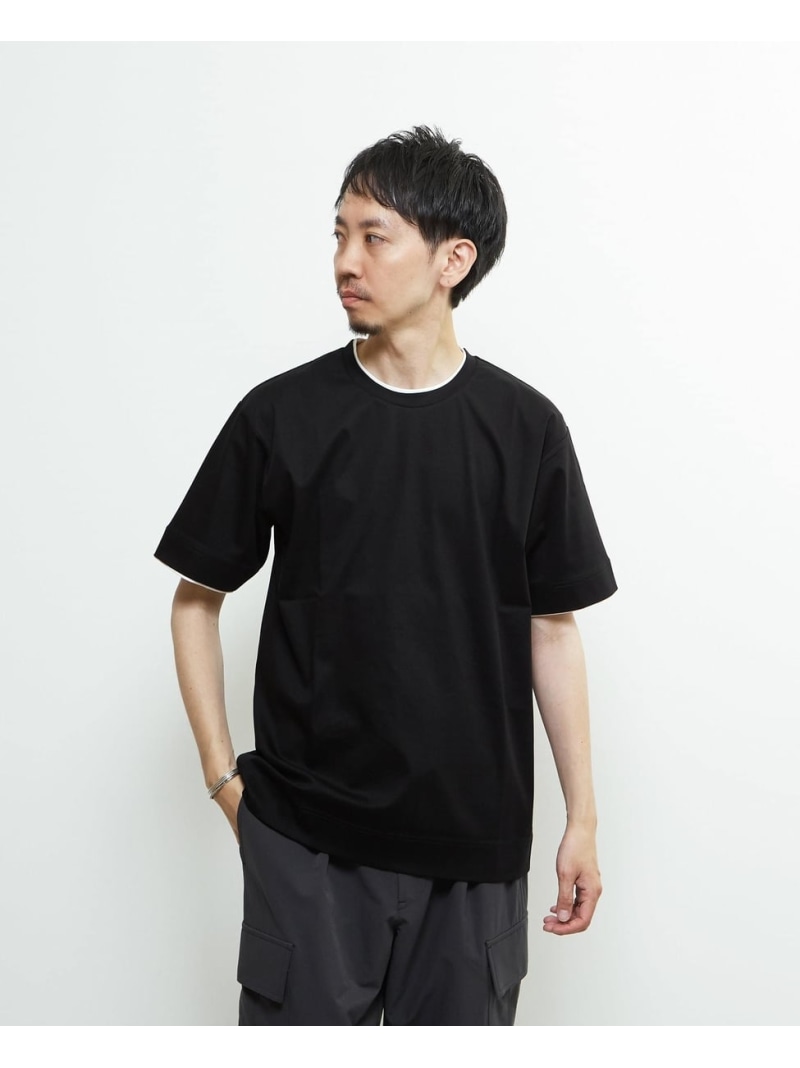 MEN'S MELROSE マーセライズドスムースフェイクレイヤードTシャツ メンズメルローズ トップス カットソー・Tシャツ ブラック ホワイト【送料無料】