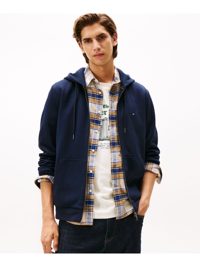 TOMMY HILFIGER エッセンシャルインテクノジップアップパーカー トミーヒルフィガー トップス パーカー・フーディー ネイビー グレー【送料無料】