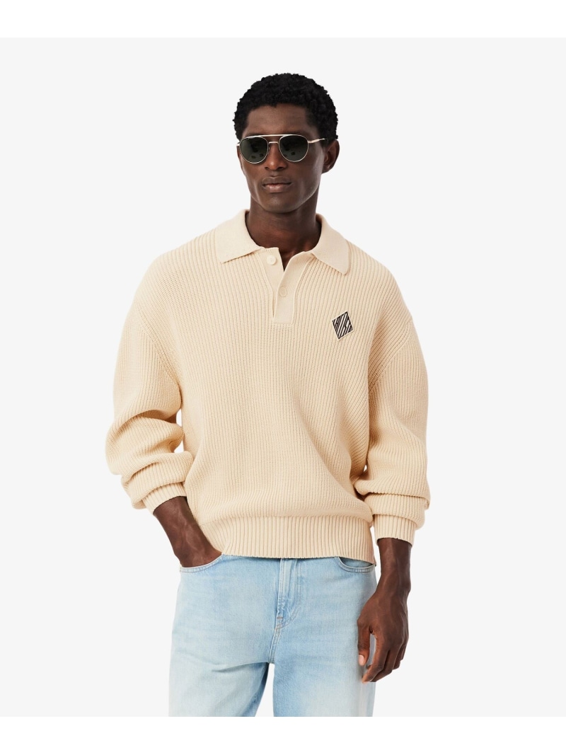 LACOSTE ダイヤロゴパッチポロカラーニットセーター ラコステ トップス 編み物 白いこと【貨物輸送無料】