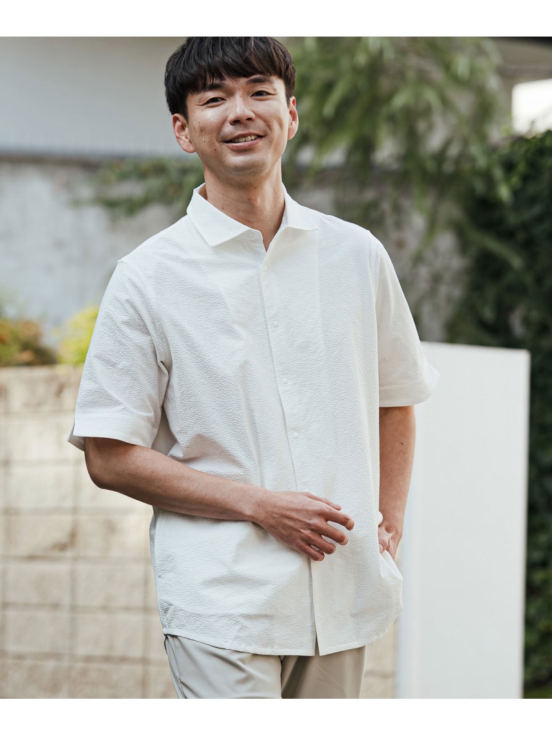 CALL\u0026RESPONSE mhs2465- ホリゾンタル半袖プルオーバー-シアサッカー カンビオ トップス プルオーバー・トップ 青色 白いこと【貨物輸送無料】