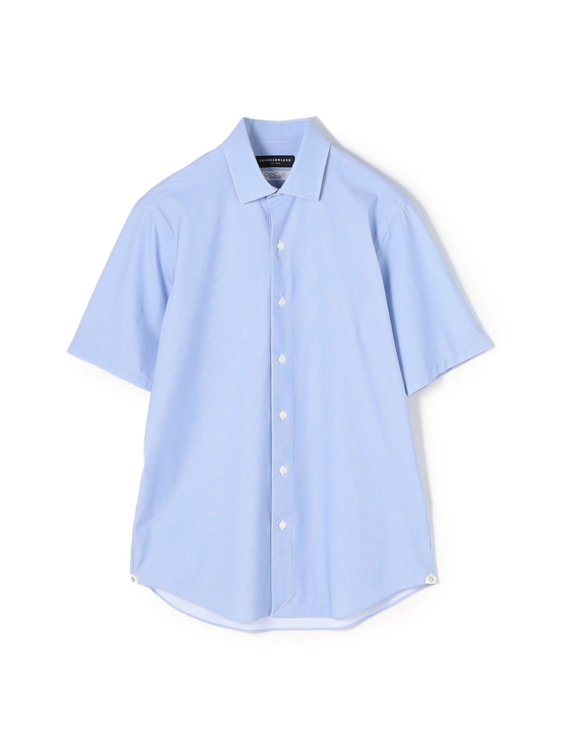 TOMORROWLAND MEN ナイロンポリウレタン ワイドスプレッドカラー ハーフスリーブシャツ CANCLINI トゥモローランド トップス シャツ・ブラウス ブルー ホワイト【送料無料】