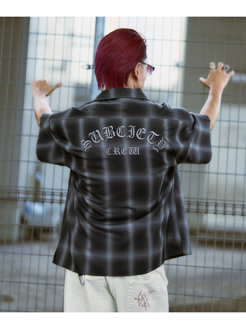 Subciety Ombre check shirt サブサエティ トップス プルオーバー・トップ 黒いこと 赤銅色【貨物輸送無料】