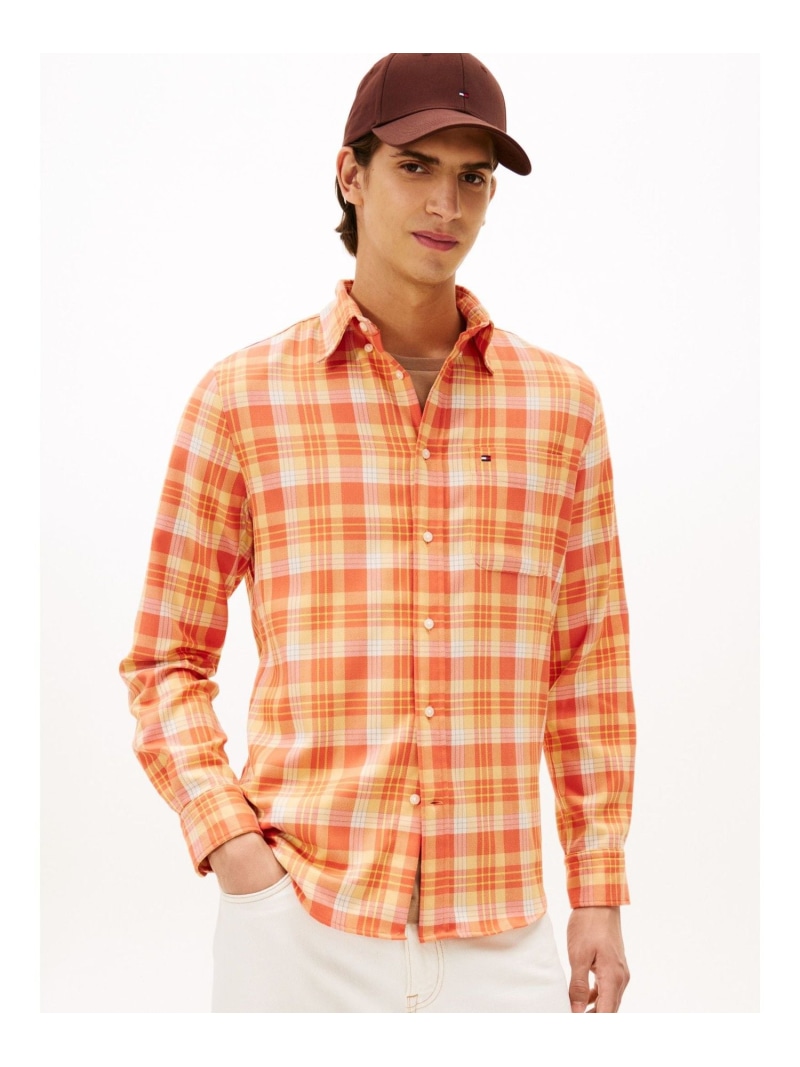 【SALE/40%OFF】TOMMY HILFIGER ソフトタッチブレンドチェックレギュラーフィットシャツ トミーヒルフィガー トップス シャツ・ブラウス オレンジ【RBA_E】【送料無料】| Fashion Men