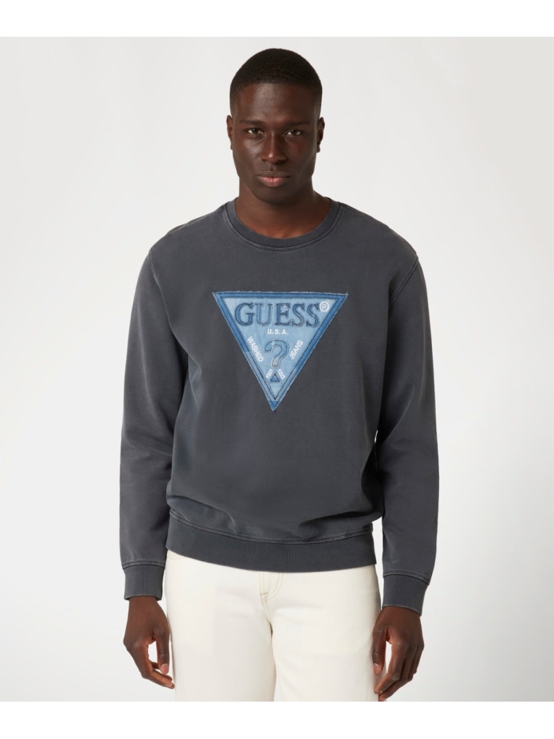 【SALE／50%OFF】GUESS GUESS 長袖 スウェット(M)TRIANGLE Patch Cn Sweatshirt ゲス トップス スウェット・トレーナー グレー ブラック【RBA_E】【送料無料】