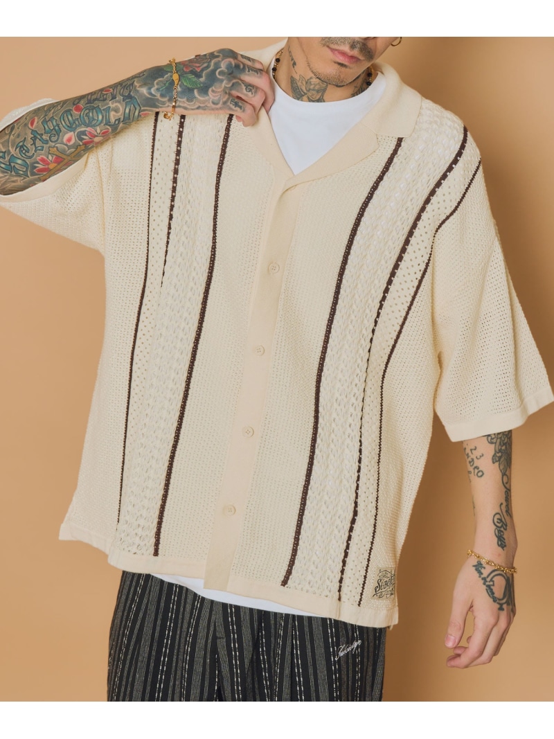Subciety Crochet shirt サブサエティ トップス プルオーバー・トップ オレンジ色 黒いこと 白いこと【貨物輸送無料】