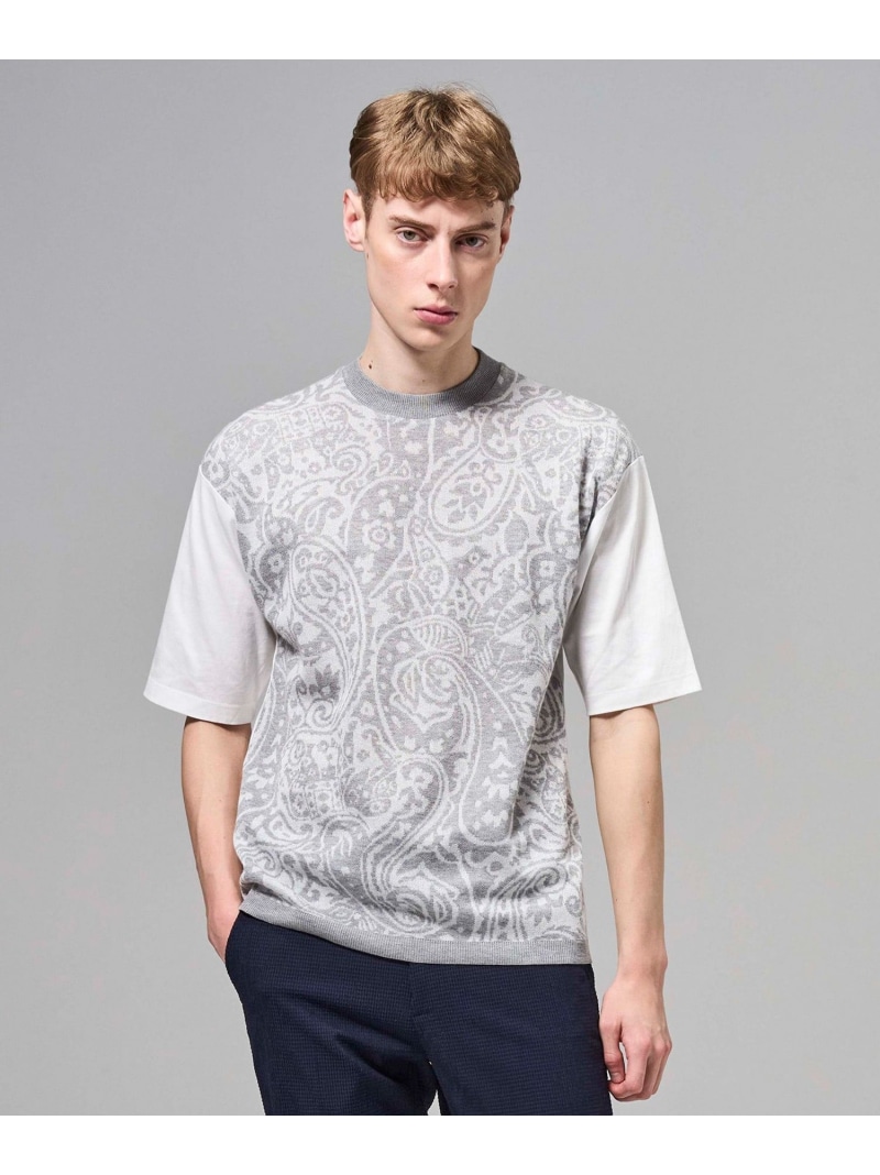 JOSEPH HOMME オリエンタルジャガードニットブロック クルーネック半袖カットソー ジョゼフ オム トップス カットソー・Tシャツ ネイビー【送料無料】