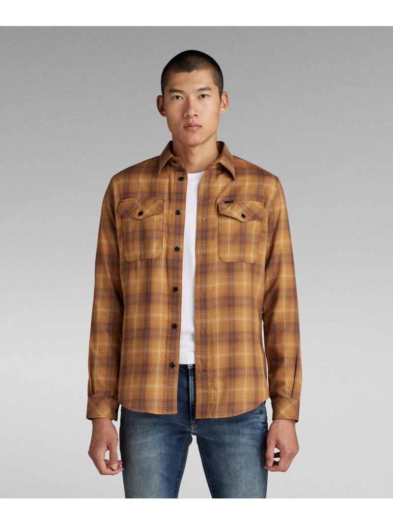 【SALE／30%OFF】G-Star RAW 【堅苦しさ販売店】MARINE SLIM SHIRT/ミリタリーディテールライトウェイトチェックシャツ ジースターロゥ トップス プルオーバー・トップ 黄色【RBA_E】【貨物輸送無料】