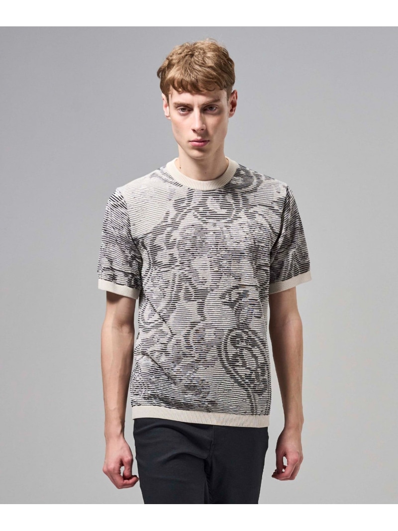 JOSEPH HOMME オリエンタルブラインドジャガード クルーネック半袖ニットTEE ジョゼフ オム トップス ニット ホワイト ネイビー【送料無料】