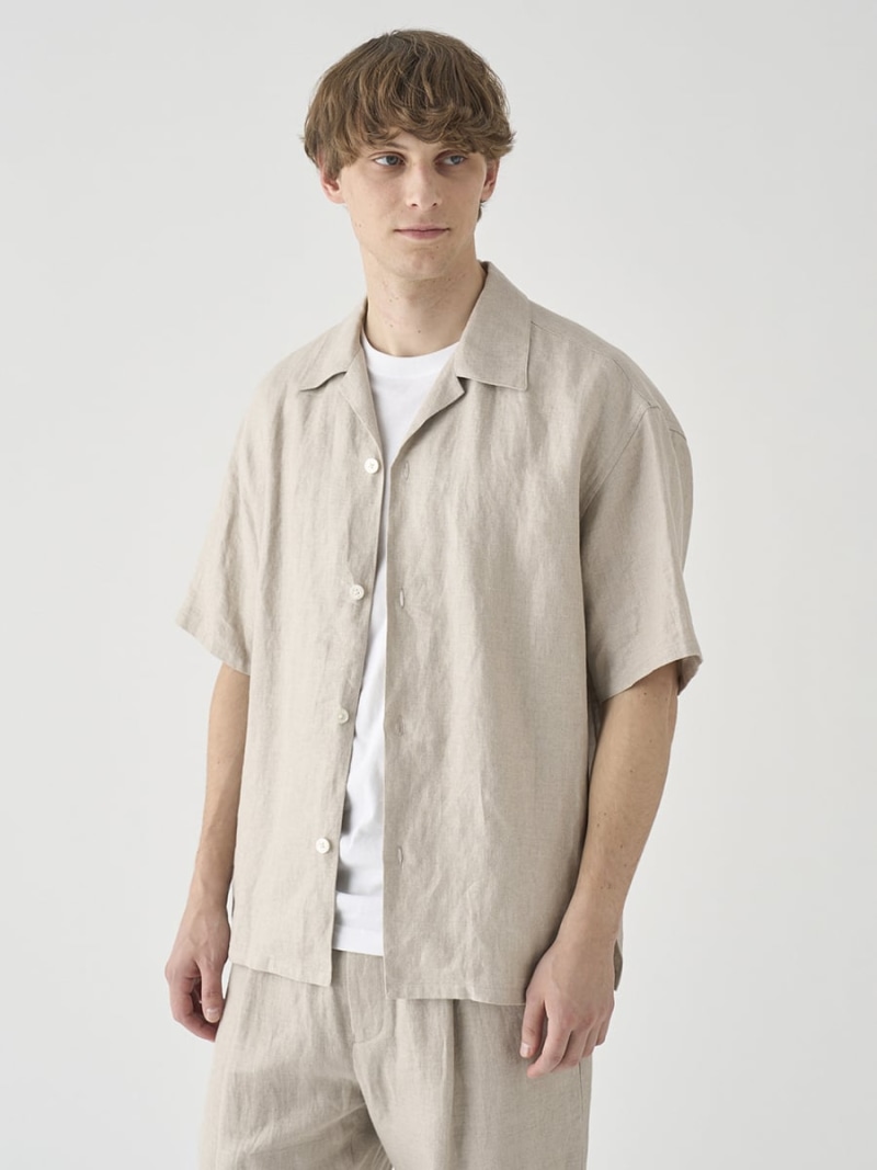 JOHN SMEDLEY リネンオープンカラー半袖シャツ ｜FB277 ジョンスメドレー トップス シャツ・ブラウス ベージュ【送料無料】