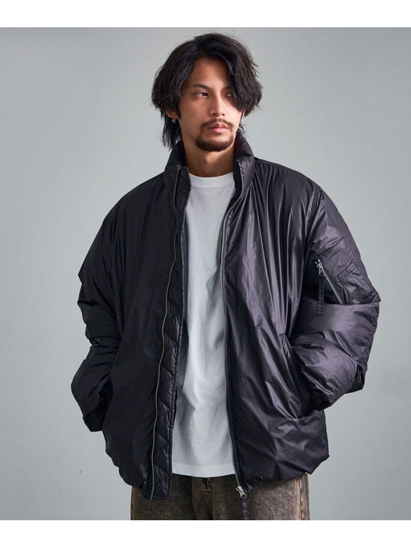 CavariA CavariA MA-1パターンパデットスタンドブルゾン 長袖 シルバーバレット ジャケット・アウター MA-1 ブラック カーキグリーン【送料無料】｜ Fashion Men