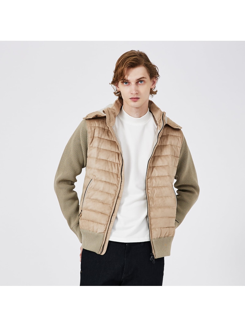 【SALE/20%OFF】DESIGNWORKS ニットコンビ ダウンフード フェイクスウェード ブルゾン デザインワークス ジャケット・アウター ダウンジャケット・ダウンベスト ネイビー ベージュ【RBA_E】【送料無料】
