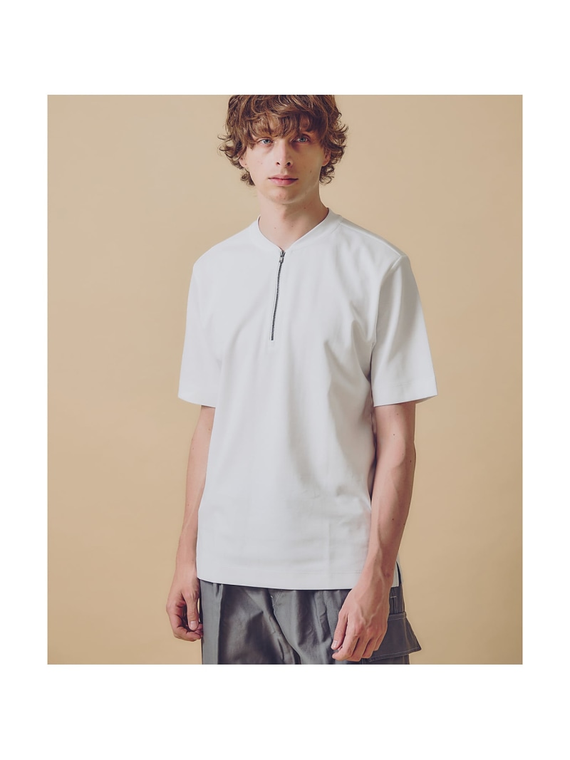 【SALE／40%OFF】DESIGNWORKS 超度詰微起毛スムース ハーフジップ Tシャツ デザインワークス トップス カットソー・Tシャツ ブラック ホワイト【RBA_E】【送料無料】