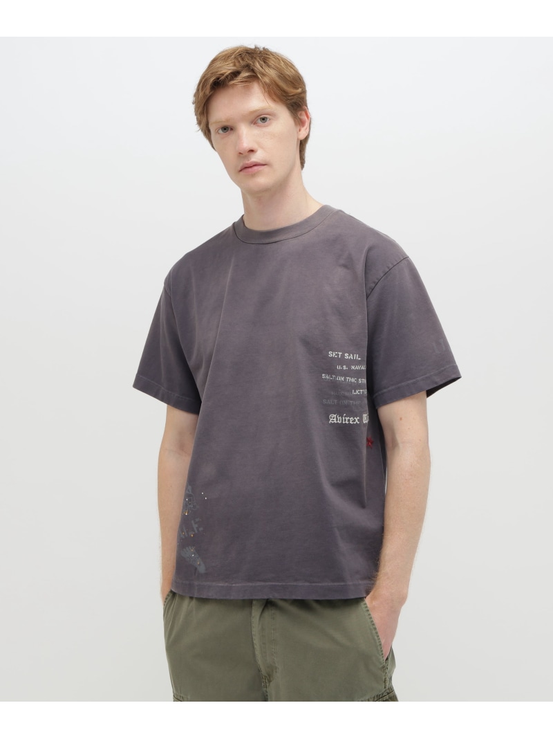 AVIREX AGED-LOOK S/S NAVY STENCIL T-SHIRT アヴィレックス トップス カットソー・Tシャツ グリーン ベージュ グレー【送料無料】｜ Fashion Men