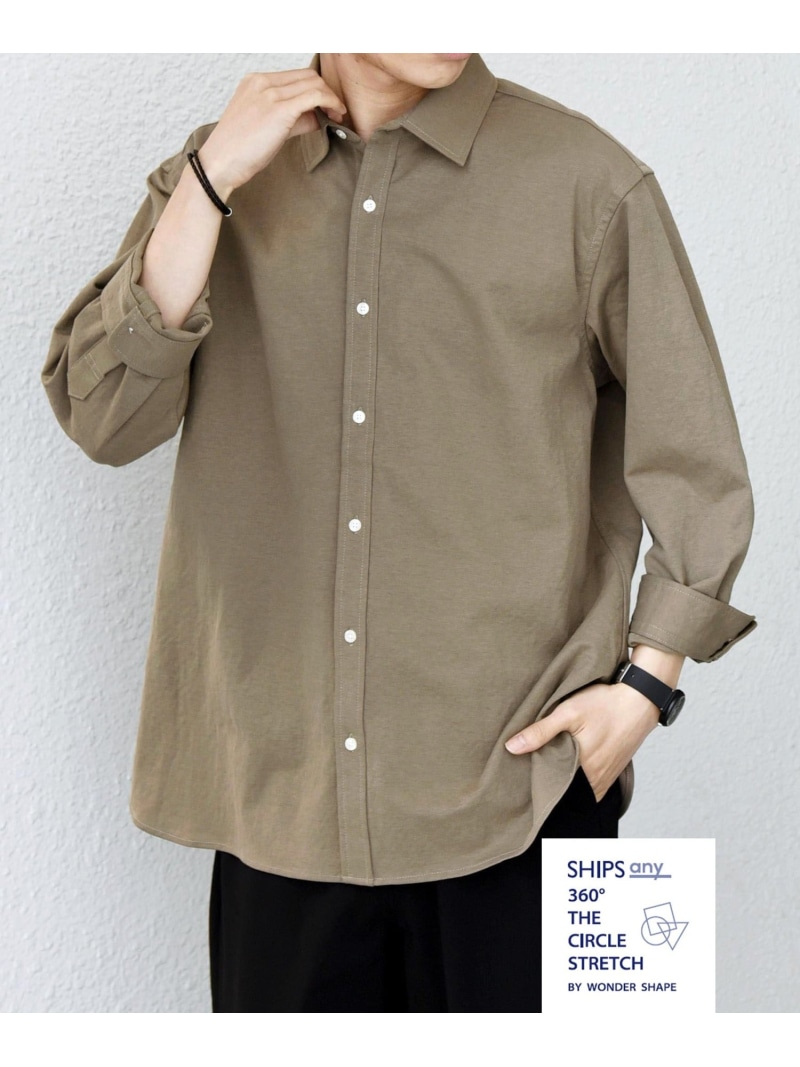 SHIPS any SHIPS any:＜接触冷感/ストレッチ＞360° THE CIRCLE STRETCH リネン ミックス 7分袖 レギュラー シャツ(セットアップ対応)◆ シップス トップス シャツ・ブラウス ネイビー カーキグリーン ブラック【先行予約】*【送料無料】