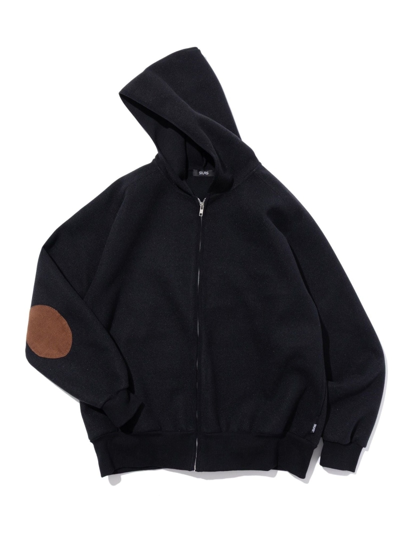 【SALE／20%OFF】SILAS ELBOW PATCH ZIP OPEN SWEATSHIRT 犀ラス トップス スウェット・トレーナー 黒いこと 赤銅色【RBA_E】【貨物輸送無料】