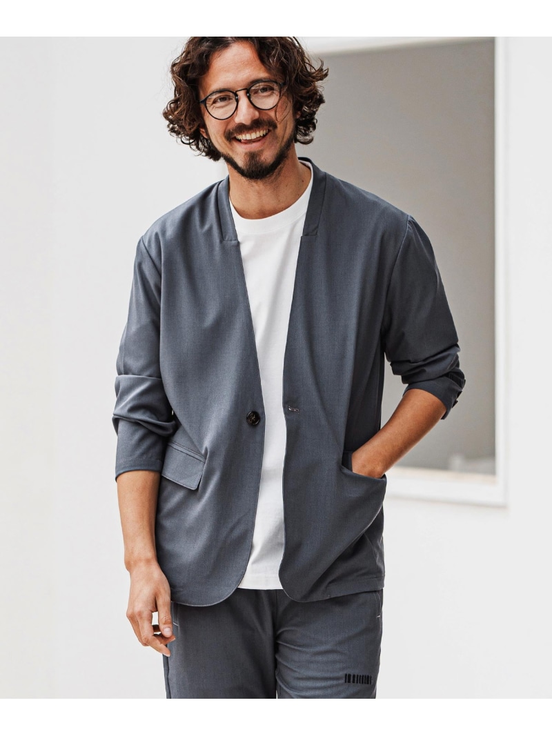 felkod mj10565- Light Oxford Collarless Jacket ノーカラージャケット カンビオ ジャケット・アウター その他のジャケット・アウター ブラック ネイビー【送料無料】
