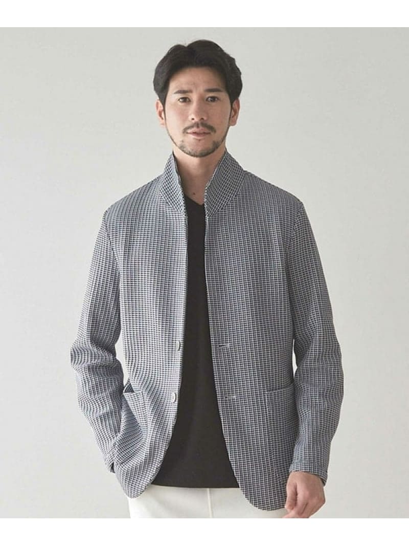 【SALE／10%OFF】UNION STATION ポリエステルニットスタンドカラージャケット メンズ ビギ ジャケット・アウター テーラードジャケット・ブレザー ホワイト ネイビー【RBA_E】【送料無料】