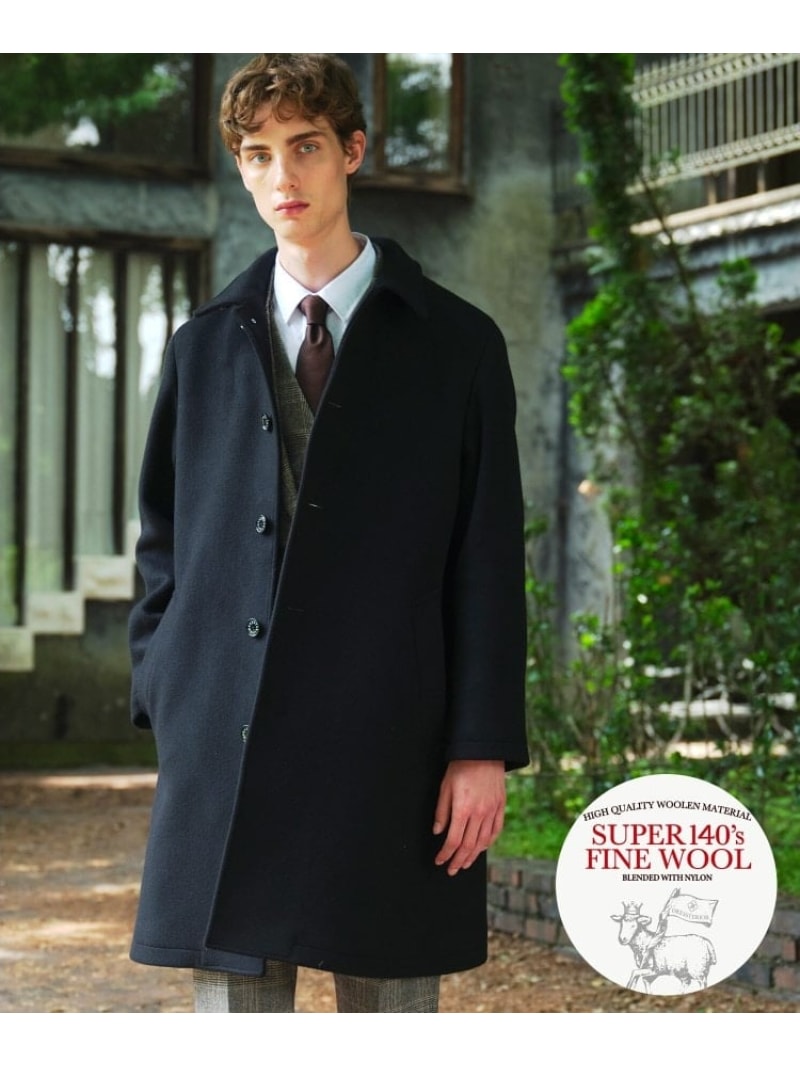 DRESSTERIOR 【SUPER140\u0027s羊毛】メルトン ステンカラー厚地の外套 御召しものテリア ジャケット・アウター ステンカラー厚地の外套 黒いこと【貨物輸送無料】